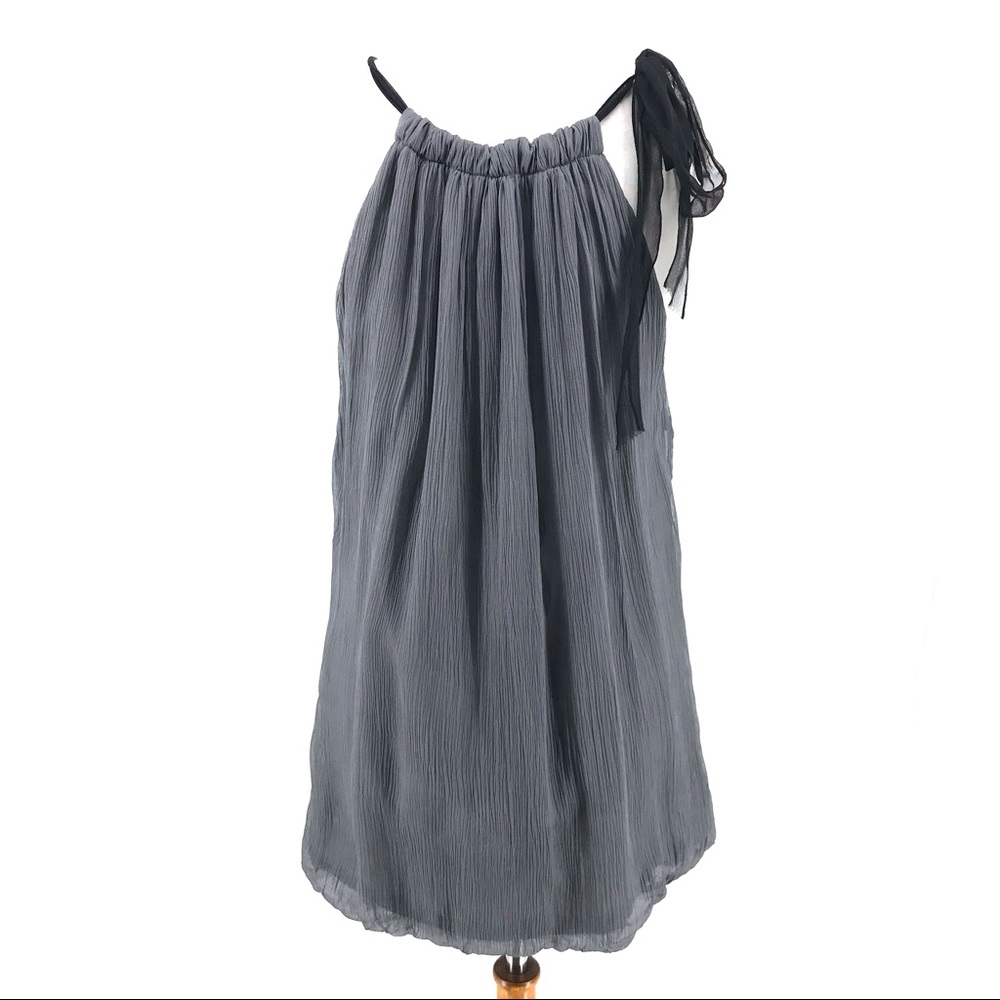 Robbi & Nikki Gray Chiffon Beaded Ruched Neck Tunic Blouse - Picture 5 of 8